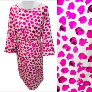 THE LIMITED Pink Off White Leopard Satin Sheath Dress 3/4 Sleeve Size 4